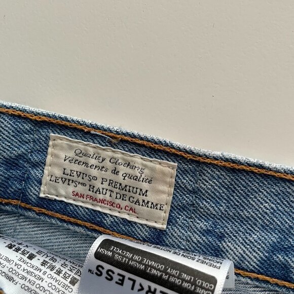 Levis 501 High Rise Denim Distressed Shorts Medium Wash Blue 27 - Picture 7 of 10